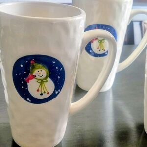 Snowman Design White Ceramic Mugs